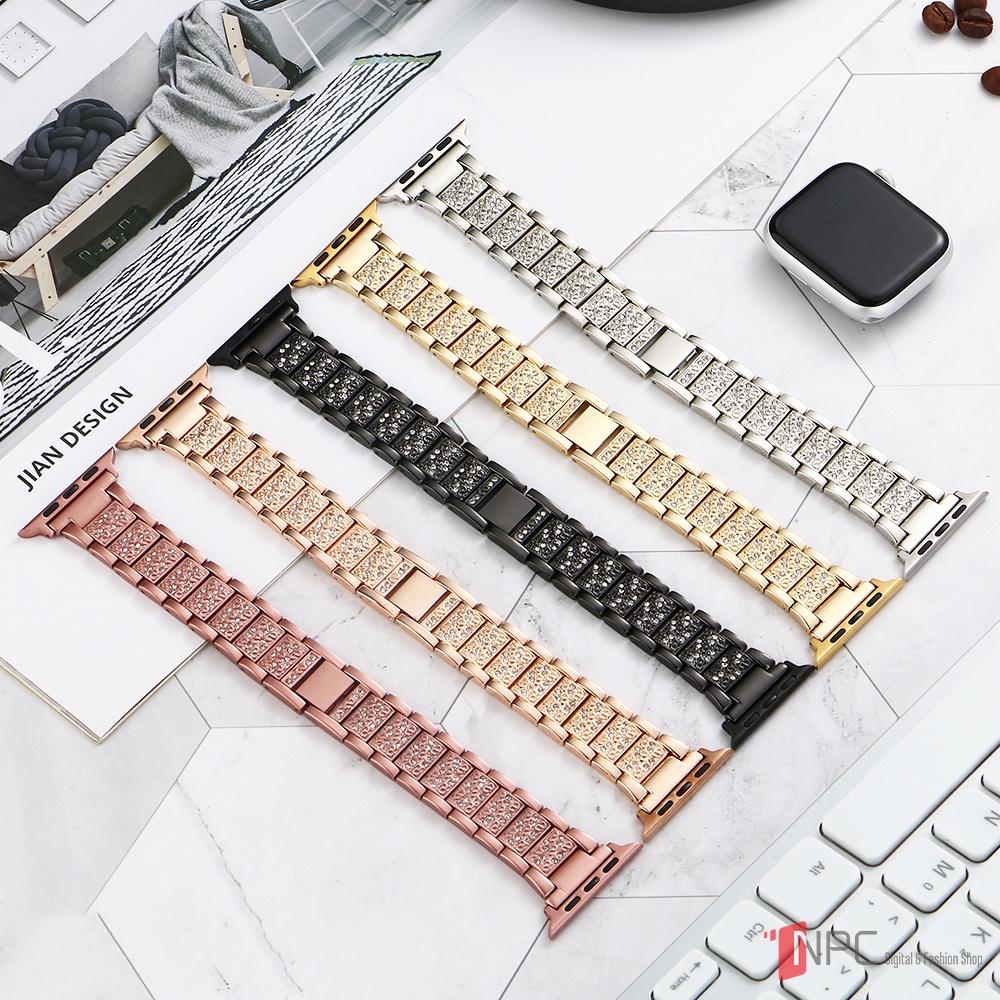 Dây Đeo Apple Watch Thép Không Gỉ Đính Đá Sang Trọng Series 5/4/3/2/1 38mm/ 40mm/ 42mm/ 44mm