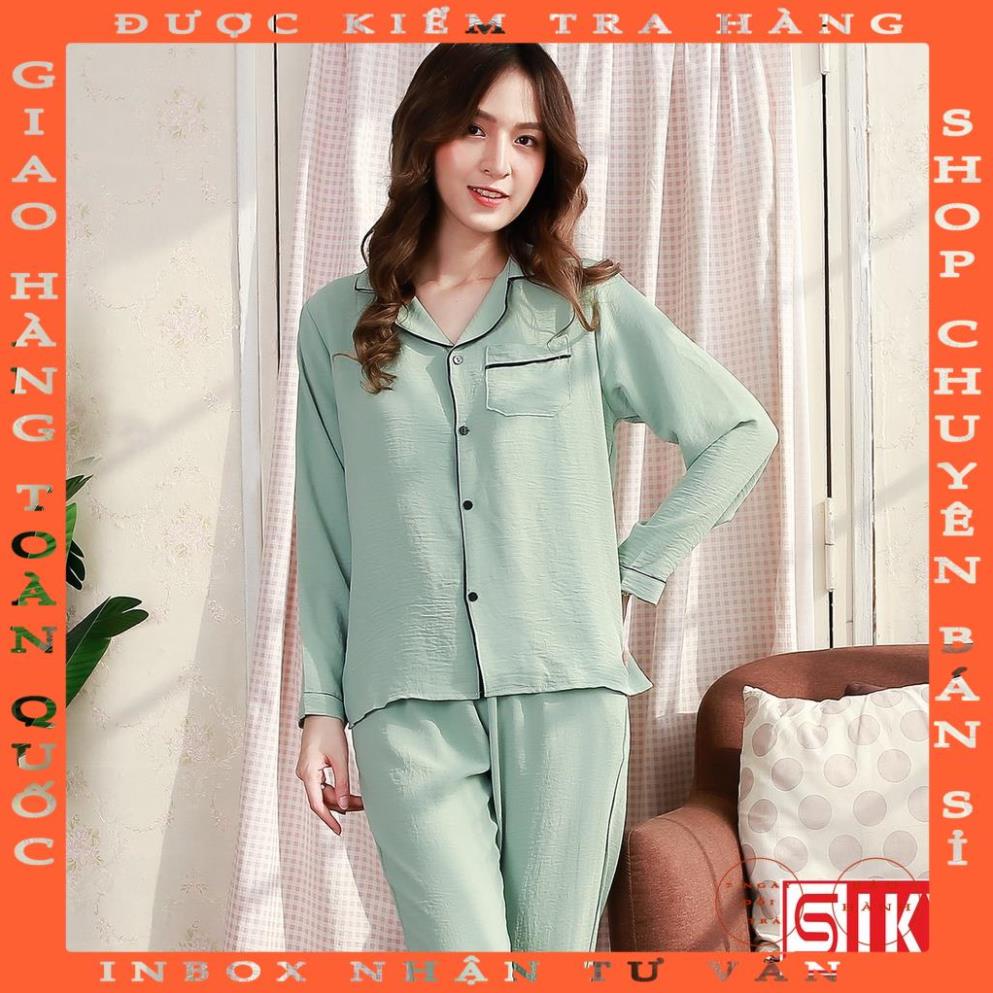 Bộ ngủ pijama nữ dáng dài tay chất đũi lụa mặc thu đông siêu xinh - Sliky BN02 tranvuong