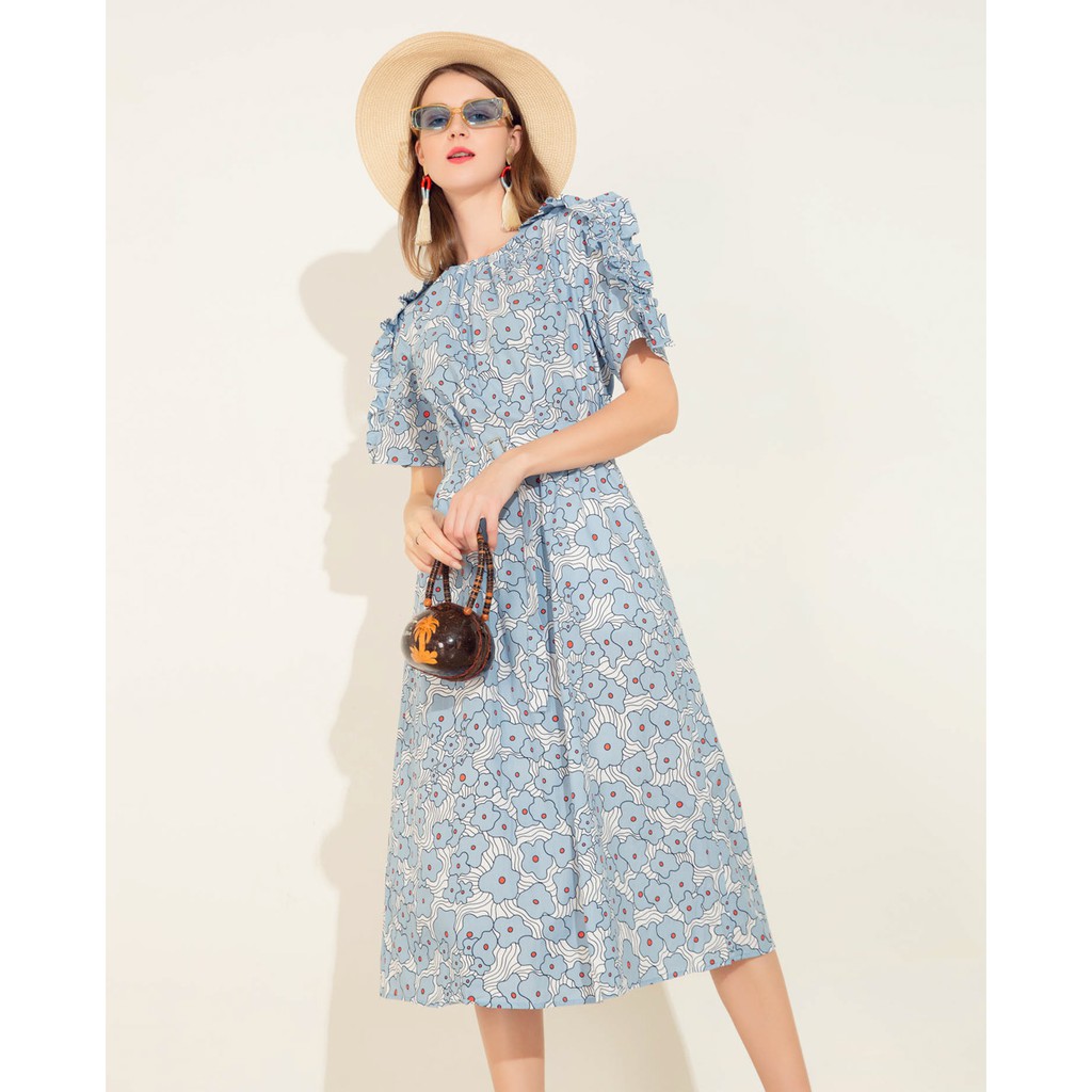 [Mã FAMALLT5 giảm 15% đơn 150k] Đầm hoa cổ tròn ngắn tay J-P Fashion | BigBuy360 - bigbuy360.vn