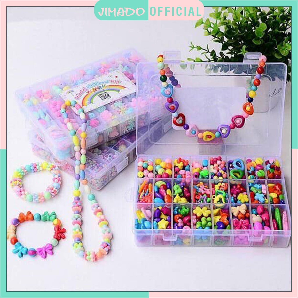 Đồ chơi cho bé bộ xâu vòng hạt cườm hộp vuông to nhiều chi tiết cho bé JIMADO PVN14228