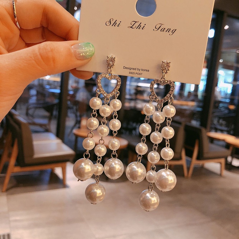 Đôi Bông Tai Sợi Dài Họa Tiết Trái Tim Thời Trang Sành Điệu Cho Nữ