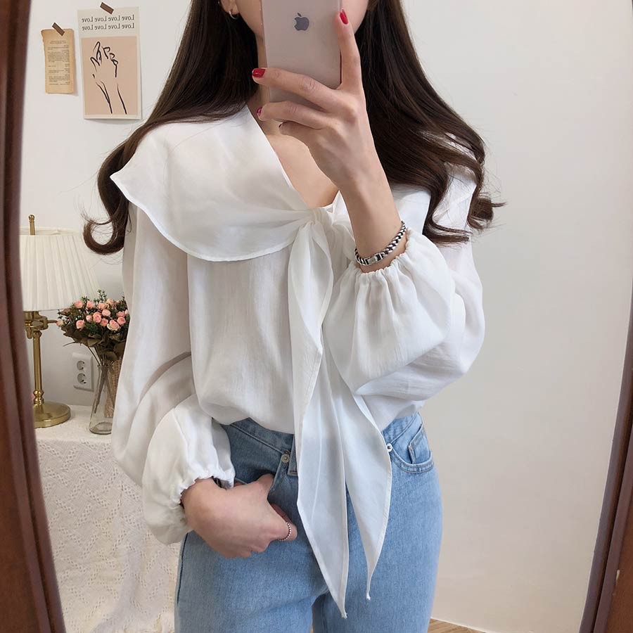 Áo kiểu SUXI tay dài phối nơ phong cách hàn quốc