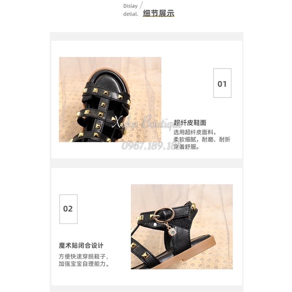 Dép Bé Gái Hàn Quốc Cao Cấp Size Đại, Dép Quai Hậu Đinh Tán Trẻ Em Đế Mềm Chống Trượt Bé Gái, Dép Đi Chơi Đi Học Cho Bé