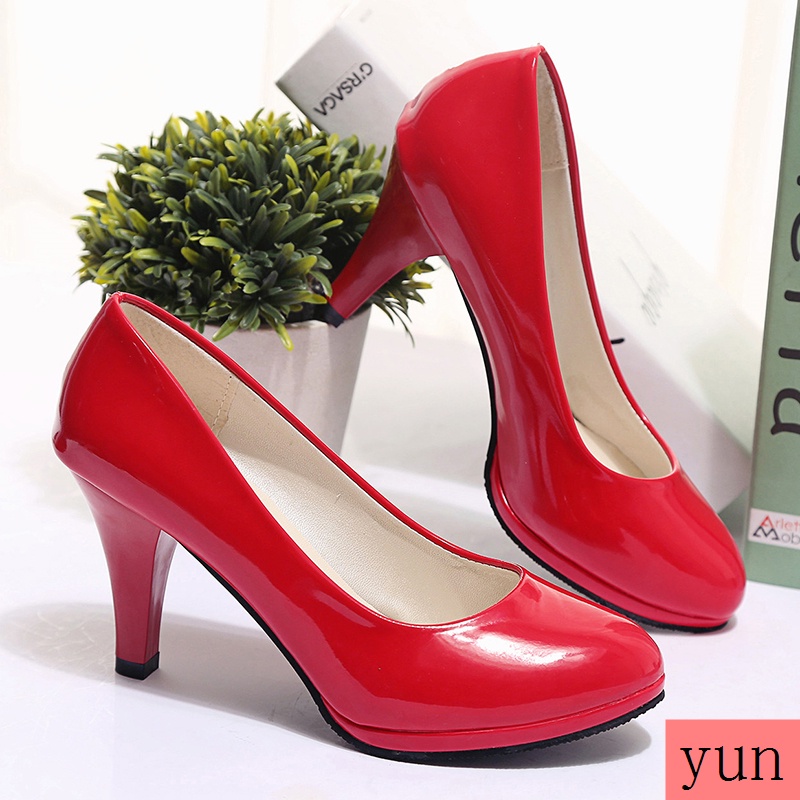 Giày Cao Gót Mũi Tròn Màu Đen Chống Nước Thời Trang Xuân Thu Cho Nữ