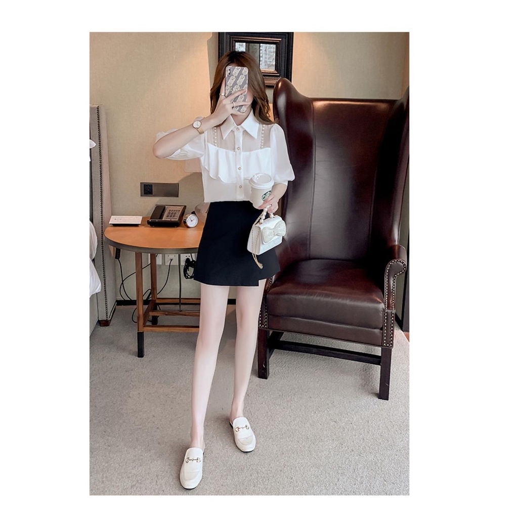 Áo Sơ Mi Voan Phối Dây Ngọc Trai Thời Trang Mùa Hè Hàn Quốc Dành Cho Nữ