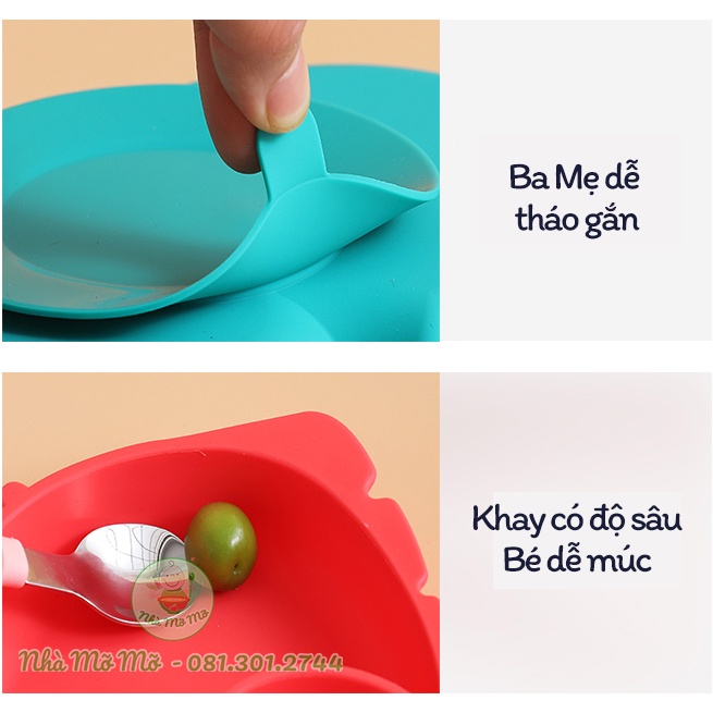 Khay Silicon Bò Sữa 3 Ngăn Có Đế Chống Lật Cho Bé Ăn Dặm - Nhà Mỡ