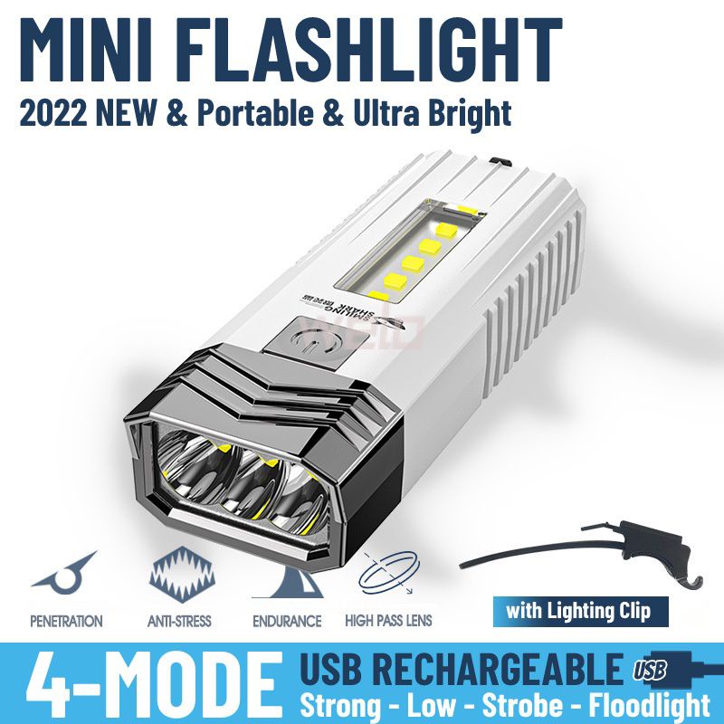 Mới 2 Trong 1 Siêu Sáng Chiến Thuật Đèn Pin Led Sạc Usb Mini Đèn Pin Chống Nước Công Suất Ngân Hàng Chiếu Sáng Ngoài Trời 4 Chế Độ đèn Pin
