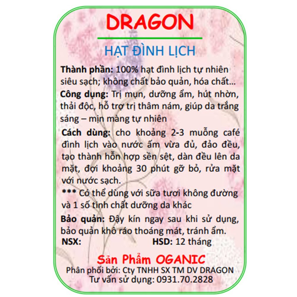 Đình Lịch (hạt ngũ hoa) DRAGON 1kg siêu sạch