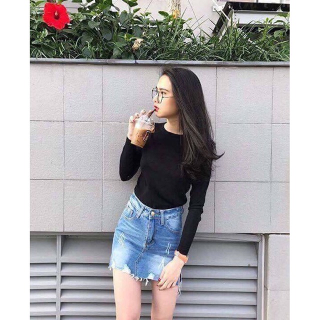 Áo len gân body cổ tròn