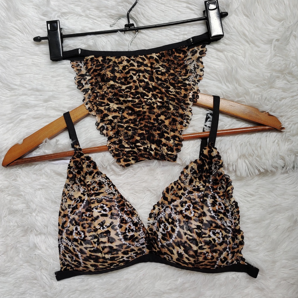 Set Bra - Bralette ren sexy không gọng, mút mỏng - Họa tiết da beo - NY12 - Bộ đồ lót nữ