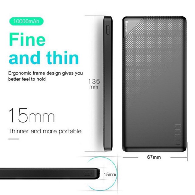 [Mã ELMALLCOIN hoàn 8% xu đơn 499K] Pin sạc dự phòng Baseus Mini Cu 2 cổng sạc dung lượng 10000mAh chất liệu Polymer