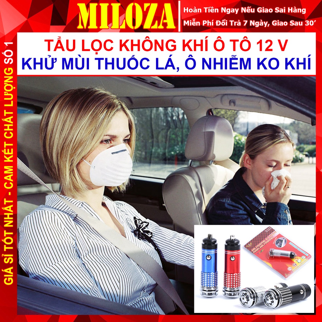 [MILOZA] Máy Lọc Không Khí Ô tô - Máy Tạo Ion Âm Ô tô, Lọc Ozone, Khí CO2 - Tẩu 12V Loại Bỏ Khói Thuốc Lá, Khử Mùi