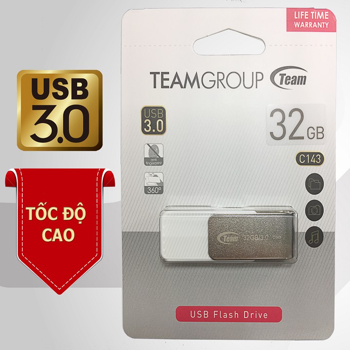 USB Team Group INC C143 32GB / USB 3.0 tốc độ cao (Trắng) - hàng chính hãng