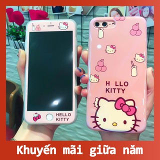 Ốp lưng nhựa mềm in hình Hello Kitty cho iPhone 6 6s 7 8 Plus X có dán cường lực