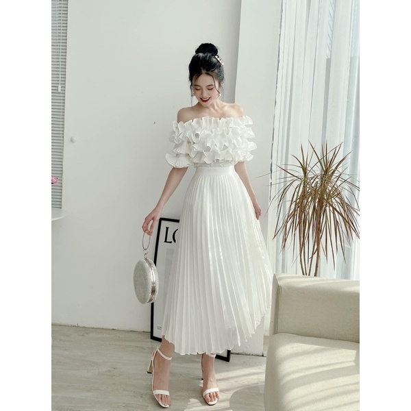 Đầm dự tiệc trễ vai Cúp ngực bèo tùng xếp ly xoè cực dễ thương - LITA DRESS | BigBuy360 - bigbuy360.vn