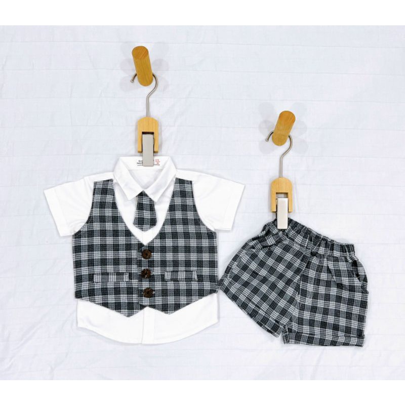 Bộ yếm vest gile bé trai đầy tháng thôi nôi 5-13kg giả gile