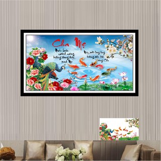 Tranh thêu chữ thập Cha Mẹ Công Mẫu Đơn LV3384 - Tranh thêu chữ thập 3D