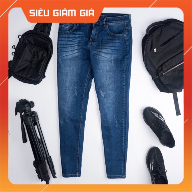 Quần Jean Nam Xanh Đậm - Ống Côn - Chất Co Giãn Nhẹ - Vải Bò Cực Chất