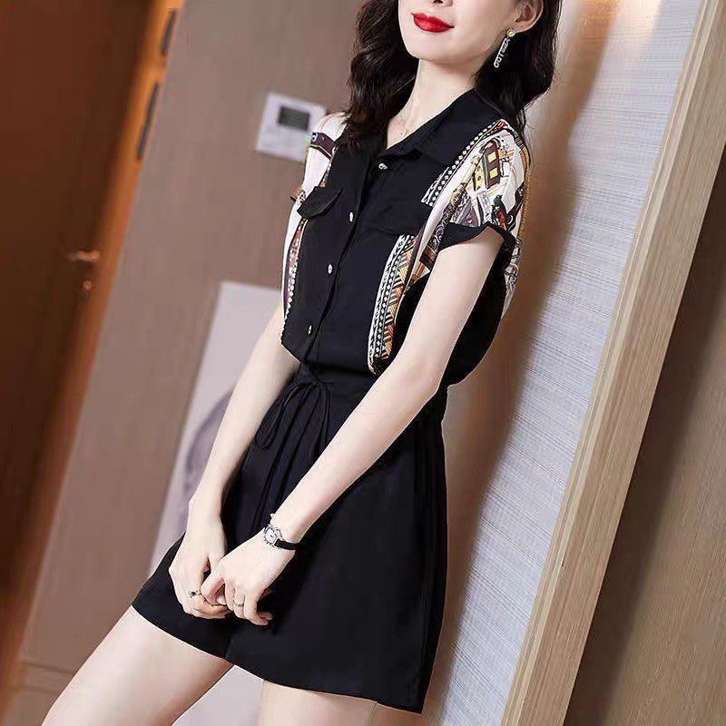 Jumpsuit Ngắn Ống Rộng Lưng Cao Thời Trang Nữ 2021