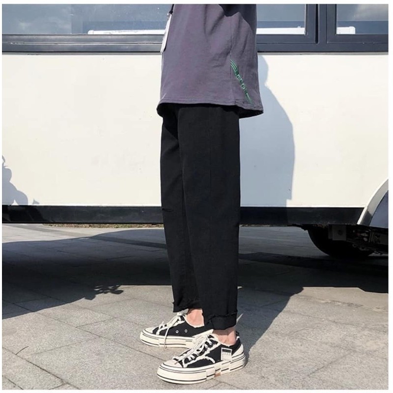 Quần jean, jeans,quần bò đen, baggy, nam,nữ, rách Gấu + Rách gối RĐ-01 hottren 2021 | BigBuy360 - bigbuy360.vn