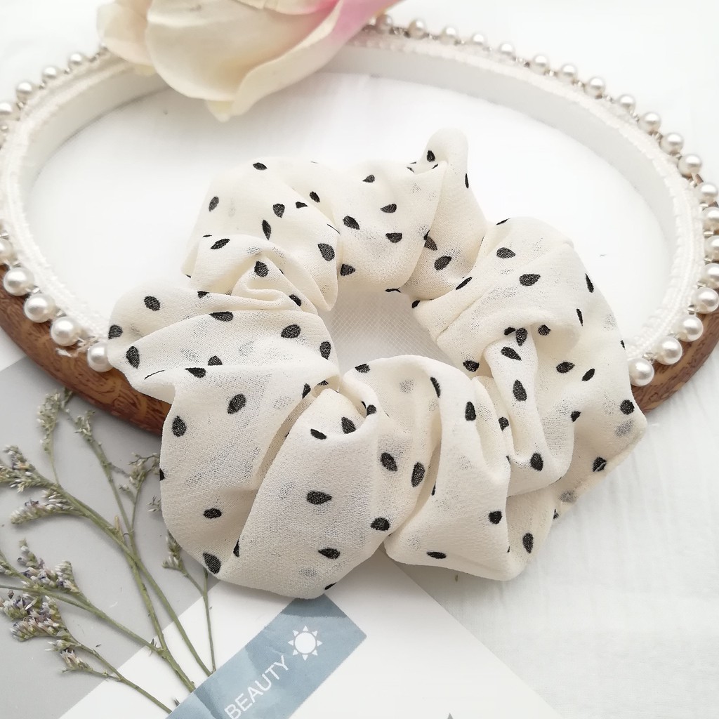 ( HOT) Dây buộc tóc, cột tóc vải scrunchies chiffon chấm bi siêu đẹp K2020