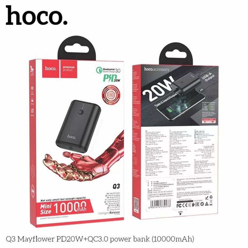 Pin Sạc Dự Phòng Hoco Q3 10.000mAh Sạc Nhanh  20W Dùng Cho Các Dòng Điện Thoại, Iphone, Ipad, Samsung,Tai Nghe Bluetooth