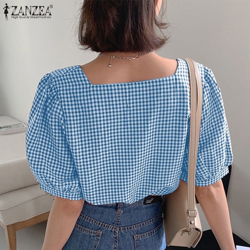 Zanzea Áo Nữ Tay Ngắn Cổ Vuông Phối Ren Thời Trang Hàn Quốc