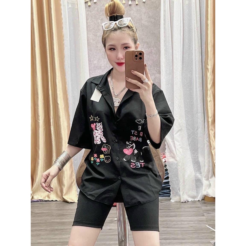 Set sơ mi ngố in hình ngựa nhỏ siêu xinh, cho nữ mặc nahf, mặc đi chơi, màu siêu HOT