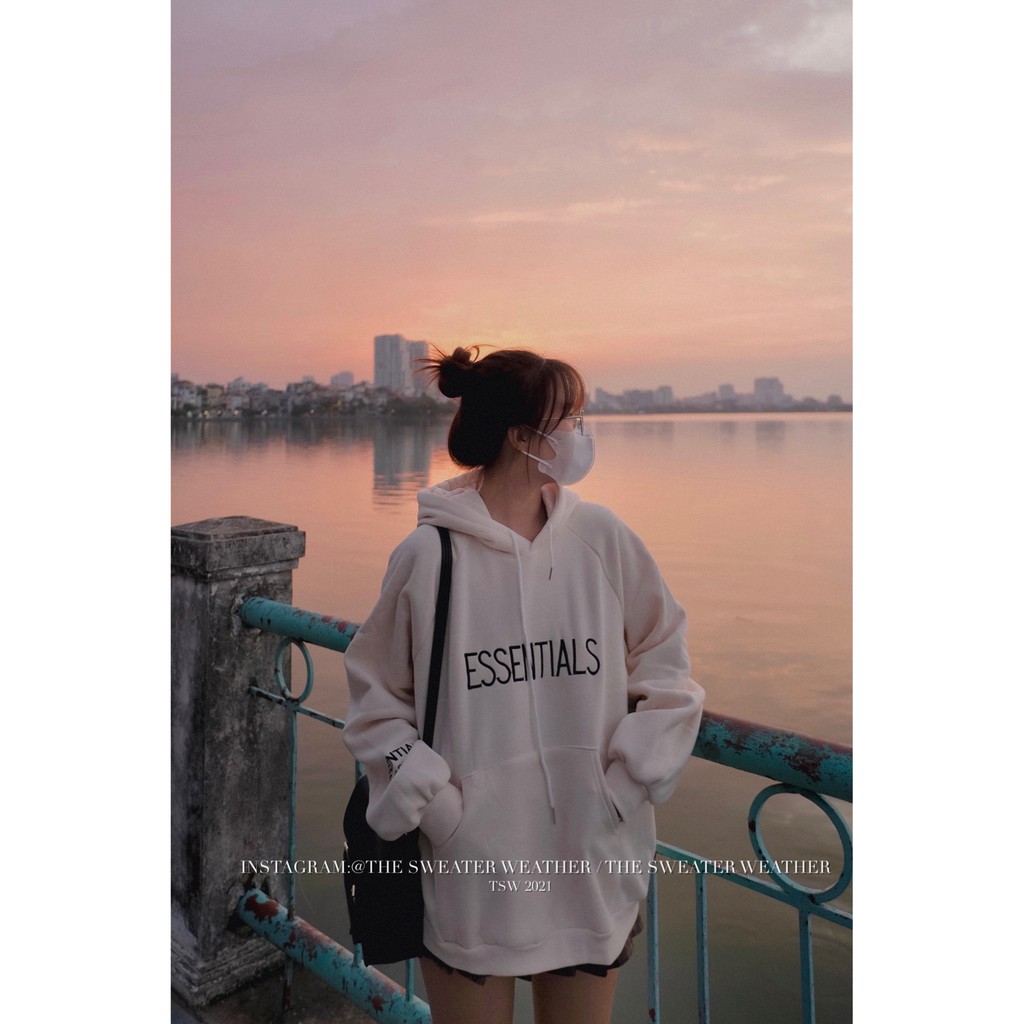 (Ảnh thật) Áo nỉ bông trơn cổ tròn/hoodie chữ E the.sweaterweather TSW