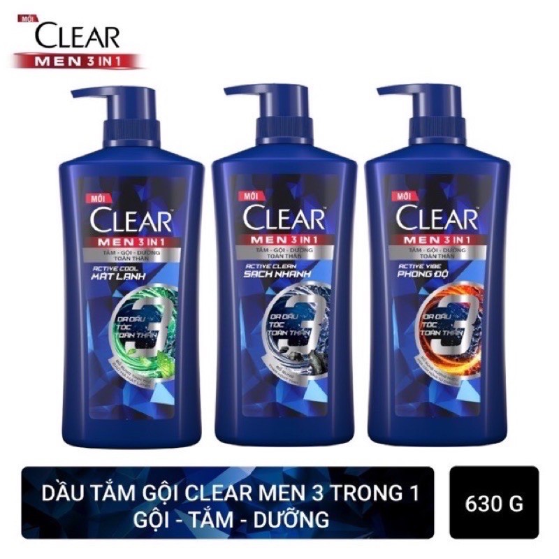 Dầu tắm gội 3 in 1 Clear men cao cấp 650ml