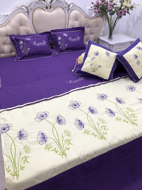 Bộ chăn ga gối Satin queen mùa cưới 7 món | BigBuy360 - bigbuy360.vn