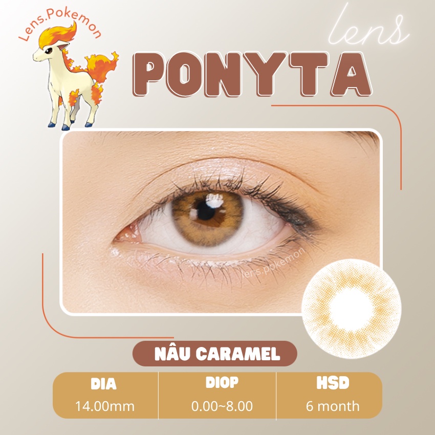 Kính áp tròng màu nâu Caramel  PONYTA BROWN ,giãn nhẹ 14.0mm, sử dụng 6 tháng , giá 1 cặp lens  kèm khay đựng .