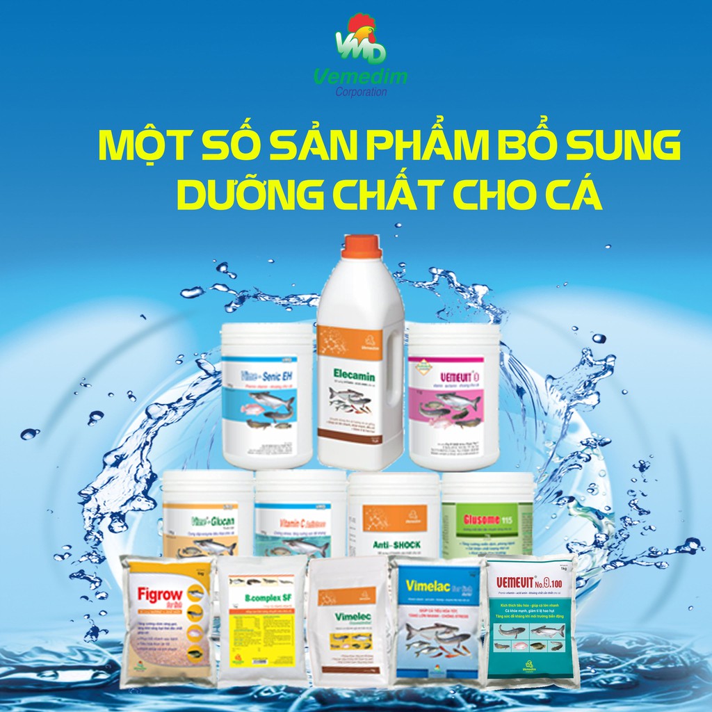 Vemedim Glusome 115 cá, sản phẩm chứa Beta-Glucan và Acid amin thiết yếu tăng cường hệ miễn dịch cho cá, gói 100g