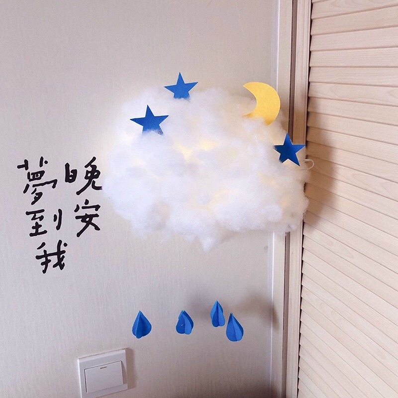 Đèn hình đám mây bằng cotton màu vàng ấm treo trang trí nội thất handmade DIY