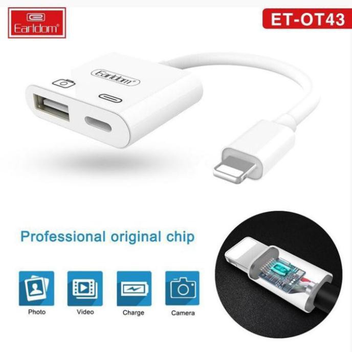 [OTG Iphone] Jack OTG Chuyển Từ Cổng Lightning Sang 1 Cổng USB và 1 Cổng Lightning OT43 | BigBuy360 - bigbuy360.vn