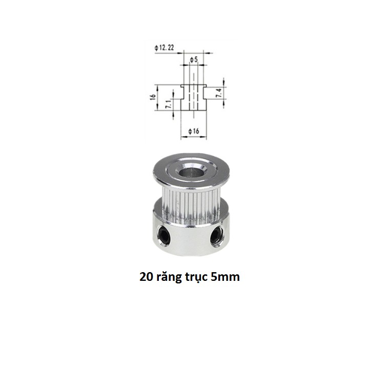 Pulley GT2, puli trục 5mm 20 răng