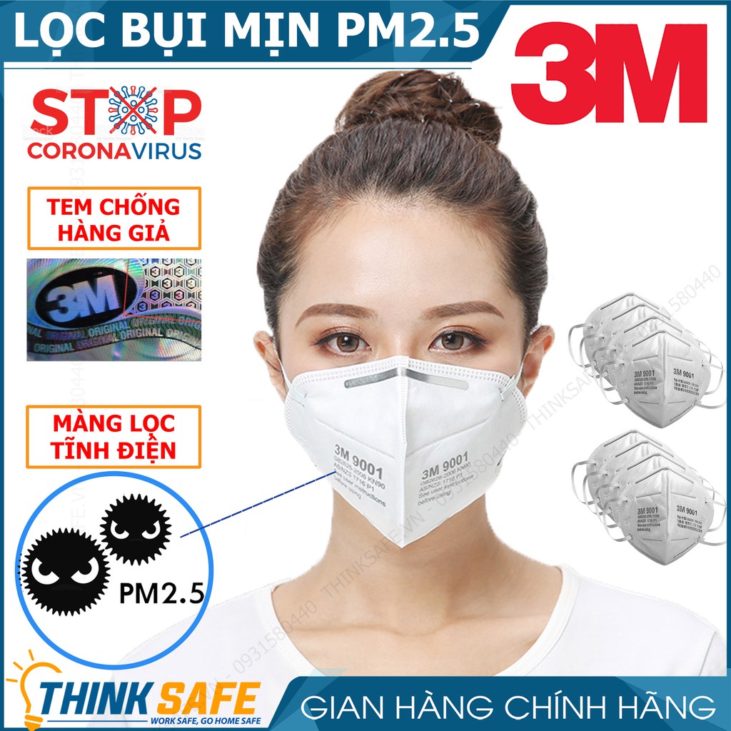 Khẩu trang y tế 3M 9001 Khẩu trang 3D 4 lớp kháng khuẩn, chống bụi mịn, phòng dịch - 3M Chính Hãng - Thinksafe