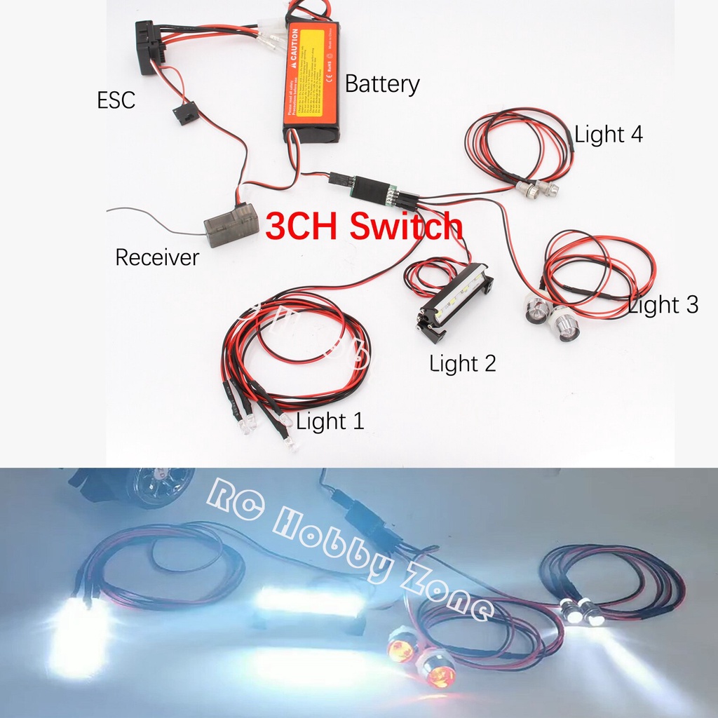 Bảng Công Tắc Điều Khiển Đèn LED 3CH Cho Xe Địa Hình 1/10 Crawler