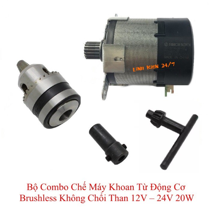 Bộ Combo Chế Máy Khoan Từ Động Cơ Brushless Không Chổi Than 12V – 24V 20W