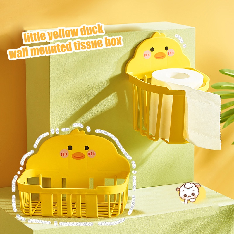 Khay Giỏ Đựng Đồ Phụ Kiện Nhà Tắm Hộp Khăn Giấy Treo Tường Con Vịt Vàng
