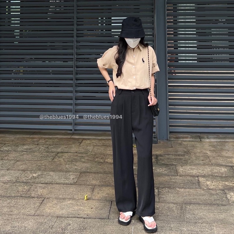 Quần Culottes Ống Suông Hack Dáng Vải Tuyết Mưa