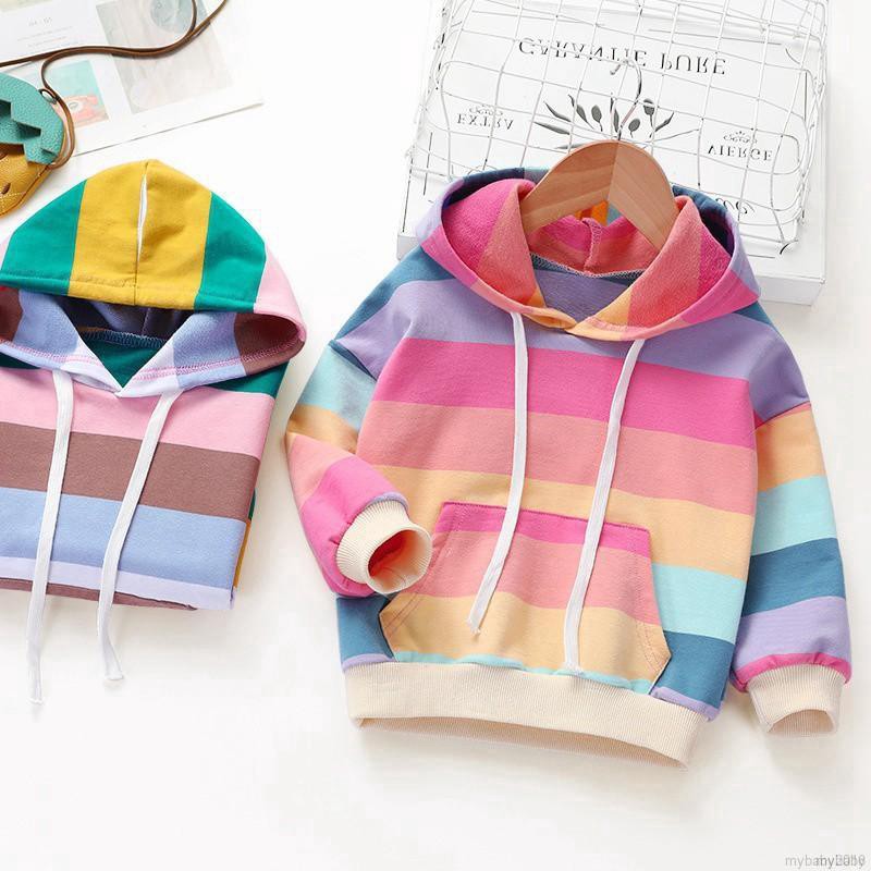 Áo khoác hoodie in sọc cầu vồng cho bé gái