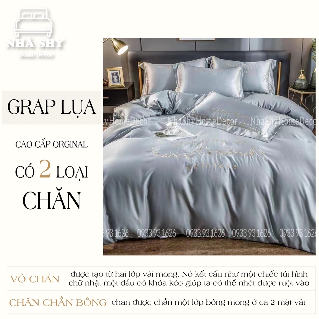 Trọn Bộ Chăn Ga Vỏ Gối Lụa Cotton Cao Cấp Thêu Chữ ORGINAL - Họa Tiết thêu nổi - Màu Sắc Sang Trọng