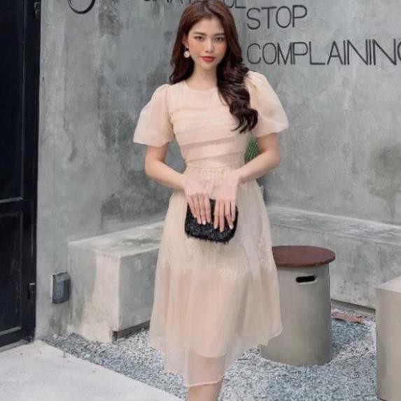 Đầm dự tiệc dáng xòe phối ren siêu hot