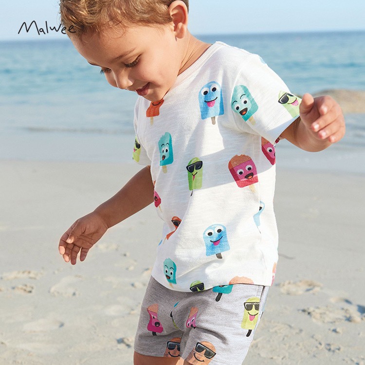 Quần áo trẻ em bé trai bộ cộc tay bé trai set quần áo trẻ em Malwee mùa hè 2021 (10-28kg)