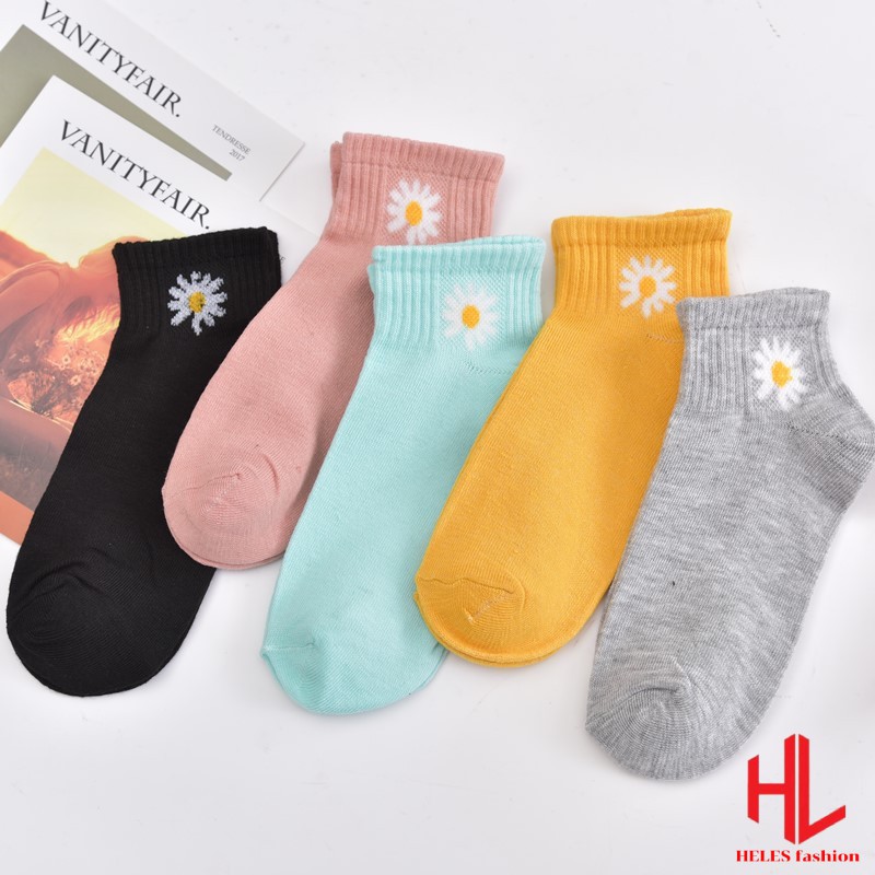 Tất vớ nữ cổ ngắn hoa cúc HELES, tất nữ hoa cúc cổ ngắn hàn quốc unisex ulzzang