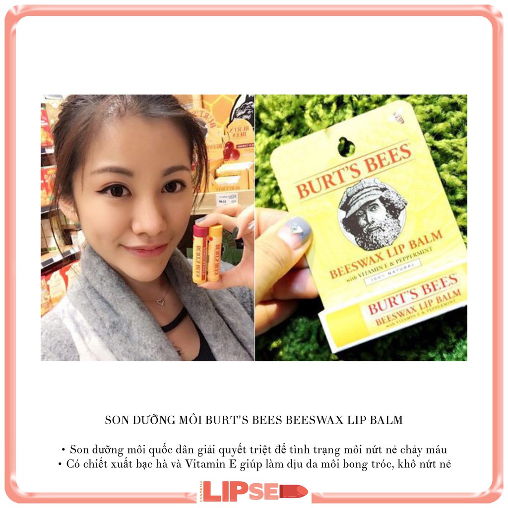 [Bill Mỹ] Son dưỡng Burt's Bees Beeswax Lip Balm with Vitamin E & Peppermint