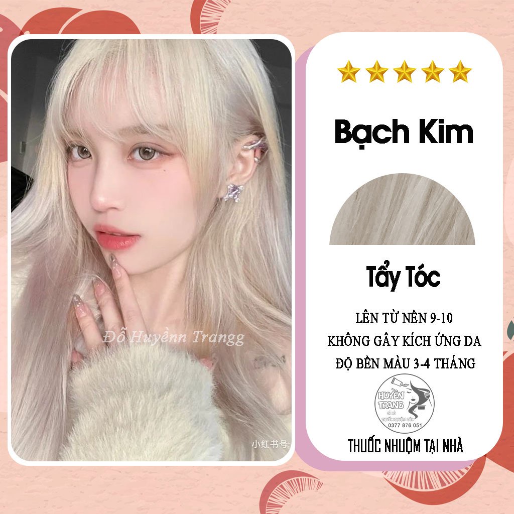 Thuốc Nhuộm Tóc Màu BẠCH KIM cần Tẩy tặng kèm oxy trợ nhuộm găng tay mũ trùm và HDSD