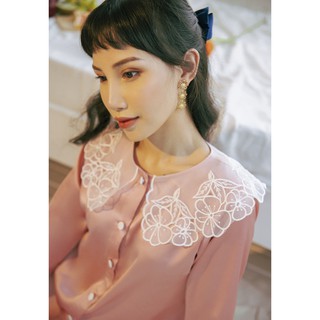Set Pyjama lụa cổ hoa voan trắng 4 màu cao cấp
