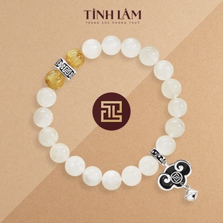 Tinh lâm vòng tay phong thủy đá moonstone phối t.a tóc vàng 8 li - charm lục lạc